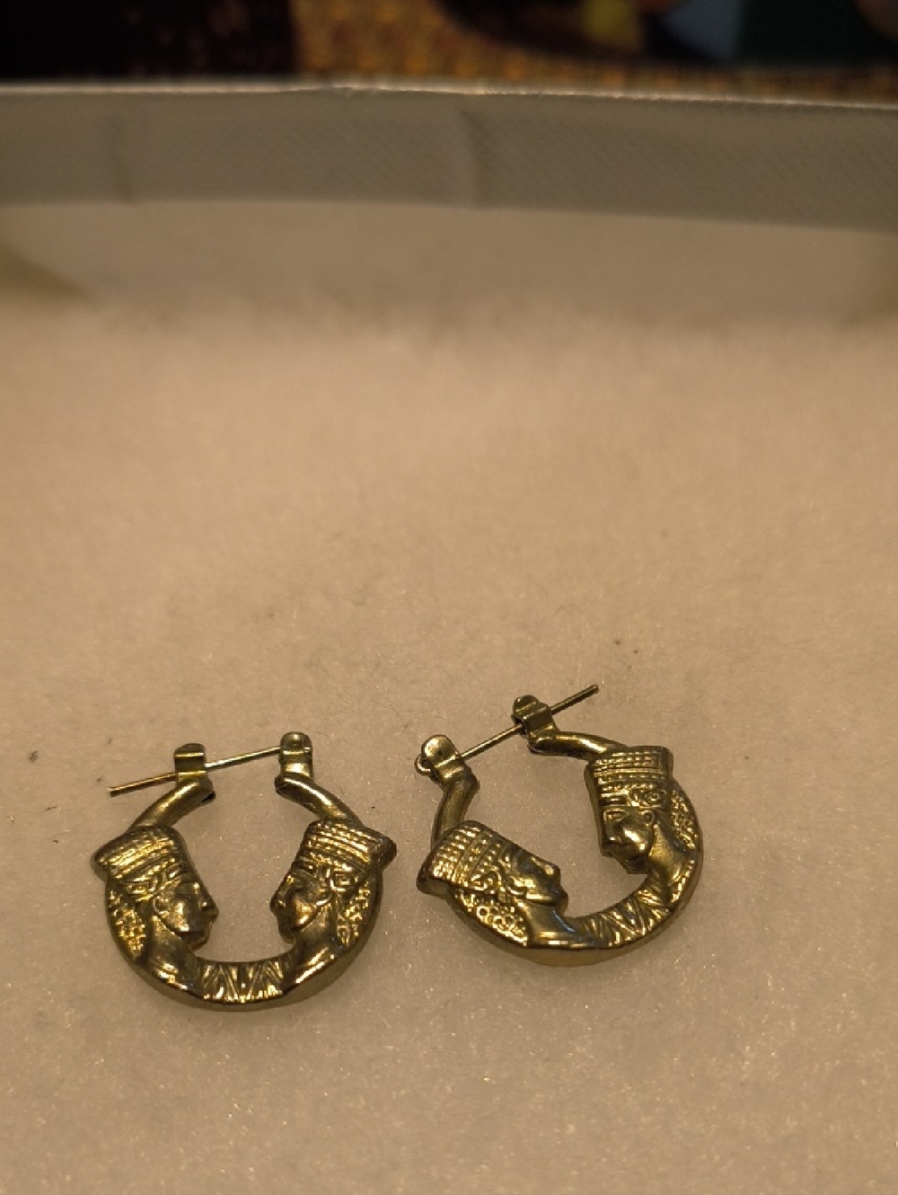 Egyptian Revival Gold-Tone Hoop Earrings with Profile Faces - Women Jewelry